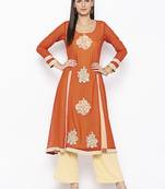 Brown
 embroidered georgette kurta &-sets