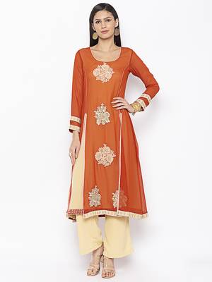 Brown
 embroidered georgette kurta &-sets 2