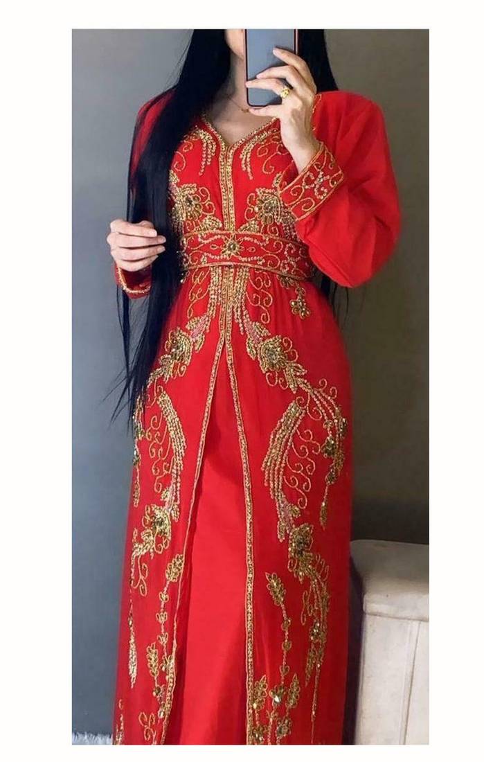 Red Georgette Zari Work Kaftan