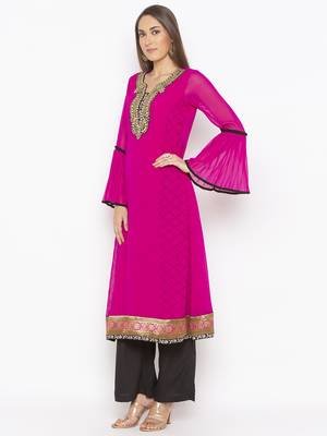 Pink
 embroidered georgette kurta &-sets 2