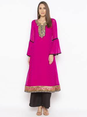 Pink
 embroidered georgette kurta &-sets 3