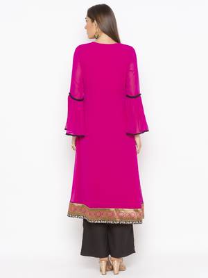 Pink
 embroidered georgette kurta &-sets 4