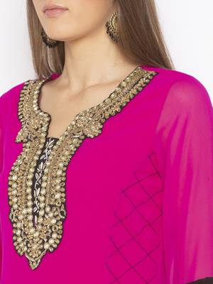 Pink
 embroidered georgette kurta &-sets 5