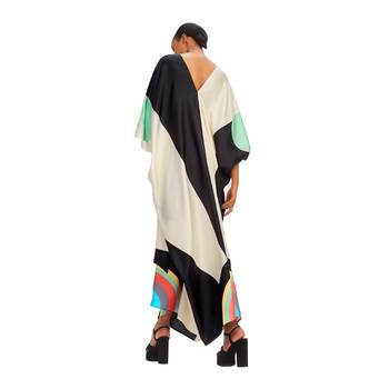 JSDC V-Neck Belt Style Women Soft Satin Silk Printed Kaftan Kurta 4