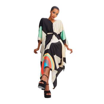 JSDC V-Neck Belt Style Women Soft Satin Silk Printed Kaftan Kurta 5