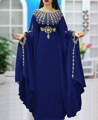 Royal Blue Georgette Mirror Work Kaftan 1