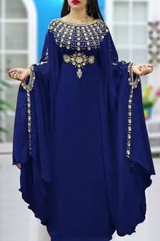 Royal Blue Georgette Mirror Work Kaftan