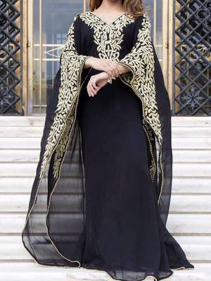 Black Georgette Aari Work Party Wear Kaftan  2