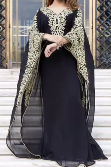 Black Georgette Aari Work Party Wear Kaftan 