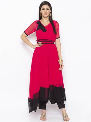 Rani-pink
 embroidered georgette kurta &-sets 1