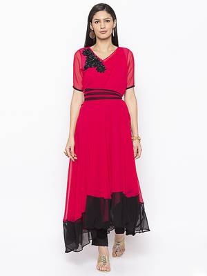 Rani-pink
 embroidered georgette kurta &-sets 2