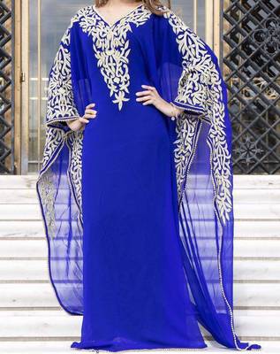 Royal Blue Moroccan Dubai Kaftan Abaya Evening Royal Islamic Abaya Caftan Aari Stone Work Dresses 2