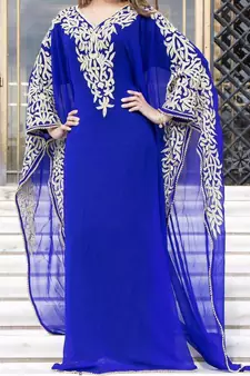 Royal Blue Moroccan Dubai Kaftan Abaya Evening Royal Islamic Abaya Caftan Aari Stone Work Dresses