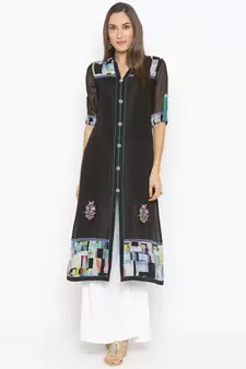Black
 embroidered crepe kurta &-sets