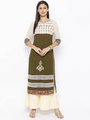Green
 embroidered georgette kurta &-sets 1