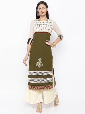 Green
 embroidered georgette kurta &-sets 2