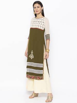 Green
 embroidered georgette kurta &-sets 3