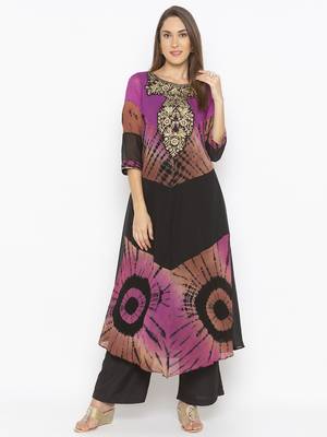 Purple
 embroidered georgette kurta &-sets 1