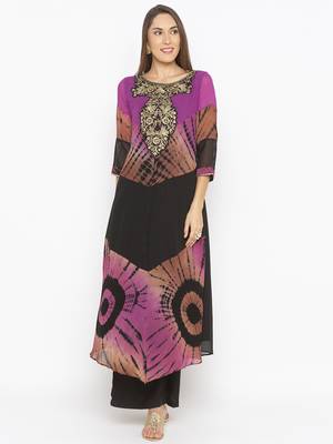 Purple
 embroidered georgette kurta &-sets 2