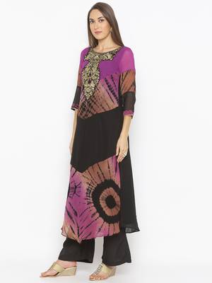 Purple
 embroidered georgette kurta &-sets 3