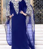 Navy Blue Moroccan Dubai Kaftan Abaya Evening Royal Islamic Abaya Caftan Aari Stone Work Dresses