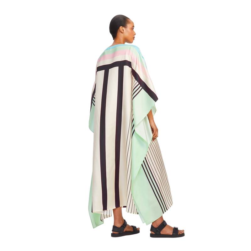 JSDC Women Printed Stripped Pattern Style Satin Silk Kaftan