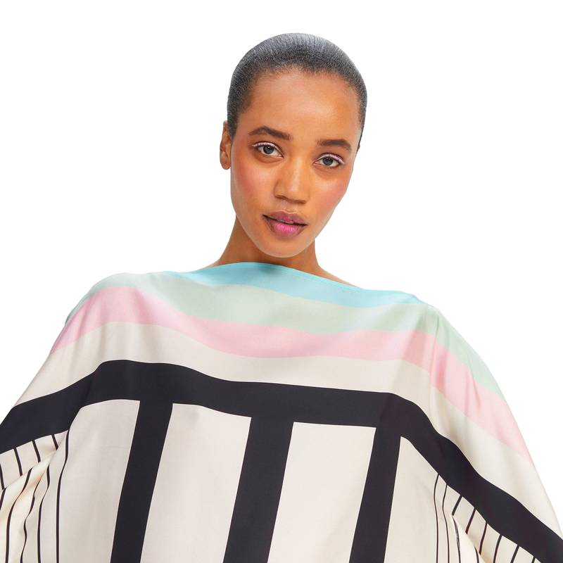 JSDC Women Printed Stripped Pattern Style Satin Silk Kaftan