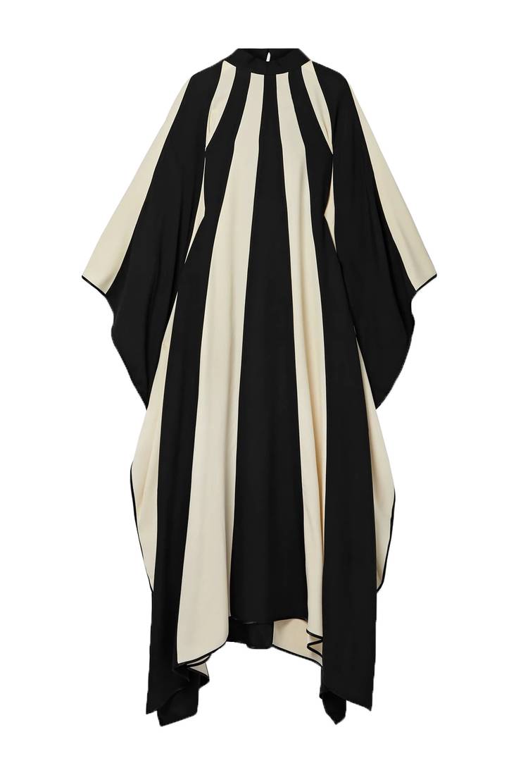 JSDC Black Color Women Stripped Printed Collar Style Satin Silk Kaftan