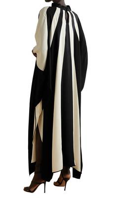 JSDC Black Color Women Stripped Printed Collar Style Satin Silk Kaftan 3
