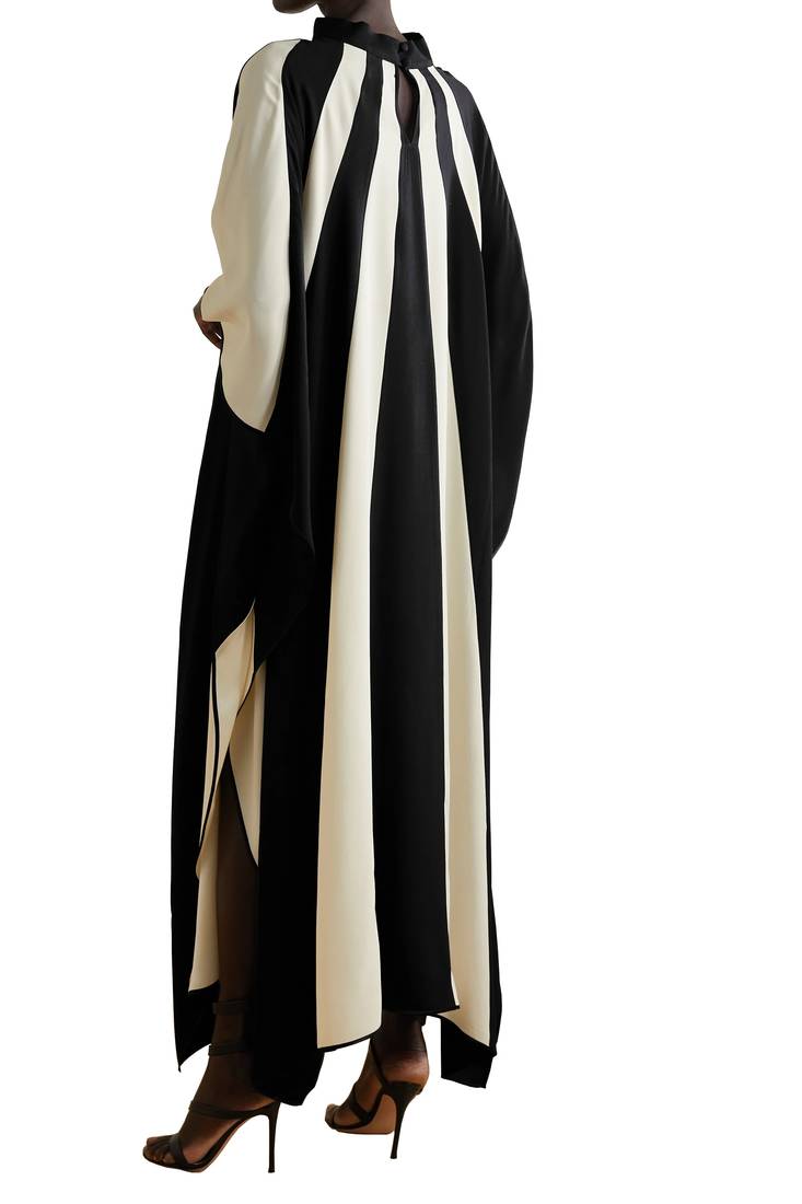 JSDC Black Color Women Stripped Printed Collar Style Satin Silk Kaftan