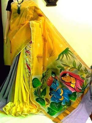 Attractive Hand Print On Kerala Cotton With Blouse Piece 1