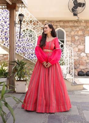 Pink Semi Stitched Lehenga Choli Chanderi Stitched Ceremonial Ethnic Lehengas 1