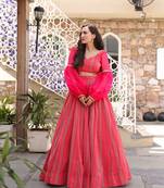 Pink Semi Stitched Lehenga Choli Chanderi Stitched Ceremonial Ethnic Lehengas
