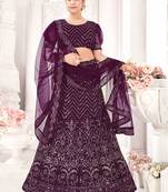 Wine Semi Stitched Lehenga Choli Net Semi Stitched Ceremonial Net Lehengas