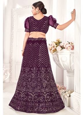 Wine Semi Stitched Lehenga Choli Net Semi Stitched Ceremonial Net Lehengas 2