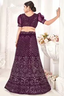 Wine Semi Stitched Lehenga Choli Net Semi Stitched Ceremonial Net Lehengas