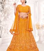 Mustard Semi Stitched Lehenga Choli Net Semi Stitched Ceremonial Net Lehengas