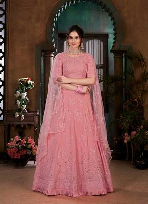 Pink Semi Stitched Lehenga Choli Georgette Semi Stitched Ceremonial Net Lehengas 1