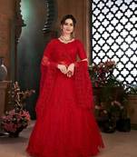 Red Semi Stitched Lehenga Choli Net Semi Stitched Ceremonial Net Lehengas
