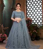 Grey Semi Stitched Lehenga Choli Net Stitched Ceremonial Net Lehengas