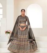 Grey Semi Stitched Lehenga Choli Ajmeri Silk Stitched Ceremonial Ethnic Lehengas