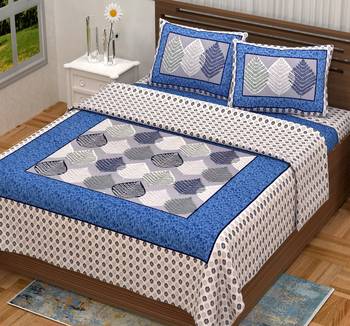 Tree Leaves Bluish 90*108 Seltos Queen Size Bed Sheets | Alwayla (Sepq0004 B) 1