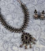 Silver Plated Gold Plated Traditional Black Kundan & Pearls Necklace Set For Women