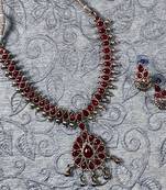 Silver Plated Gold Plated Traditional Maroon Kundan & Pearls Necklace Set For Women