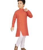 Orange printed cotton boys-kurta-pyjama