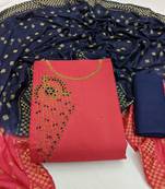 JHEENU Women's Red Slub Cotton Aabla Hand Work Unstitched Dress Material 