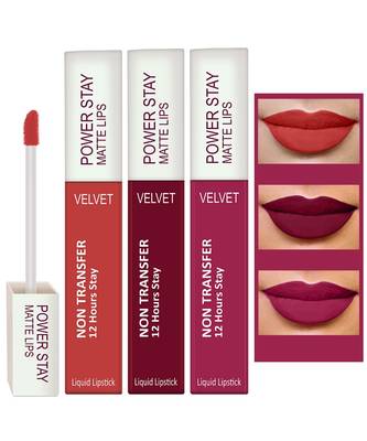 Liquid Matte Lipstick  Waterproof combo of 3 (Upto12 Hrs Stay) (Flirty Red Cherry Red  Pink Prom) 1