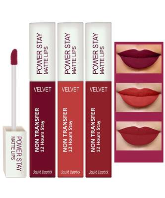 Liquid Matte Lipstick  Waterproof combo of 3 (Upto12 Hrs Stay) (Cherry Red  Flirty Red Apple Red) 1