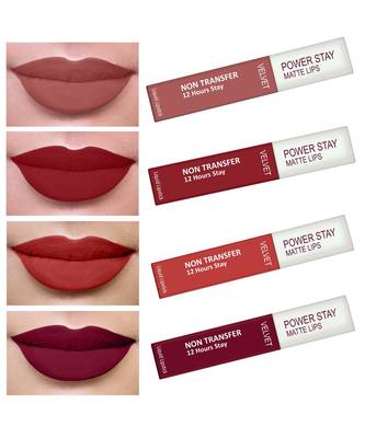 Liquid Matte Lipstick  Waterproof combo of 4 (Upto12 Hrs Stay) (Visionary Nude  Apple Red Flirty Red Cherry Red) 1