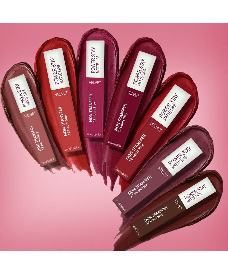 Liquid Matte Lipstick  Waterproof combo of 4 (Upto12 Hrs Stay) (Apple Red  Flirty Red Cherry Red Pink Prom)